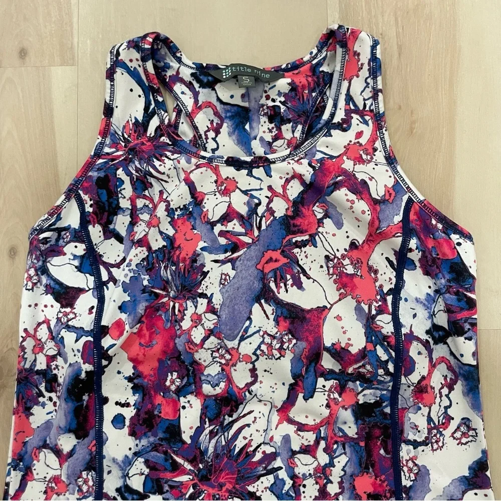 Title Nine Women's Small Splatter Floral Print Athletic Tank Dress Golf Bra - Picture 3 of 14